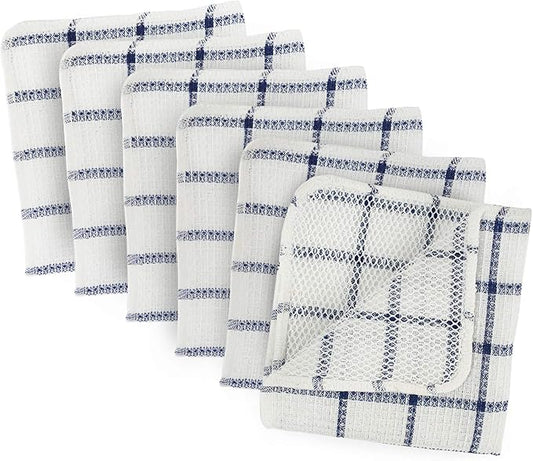 DII Scrubber Dishcloths Collection Windowpane Dishrag Set, 12x12, White/Nautical Blue Stripe, 6 Piece
