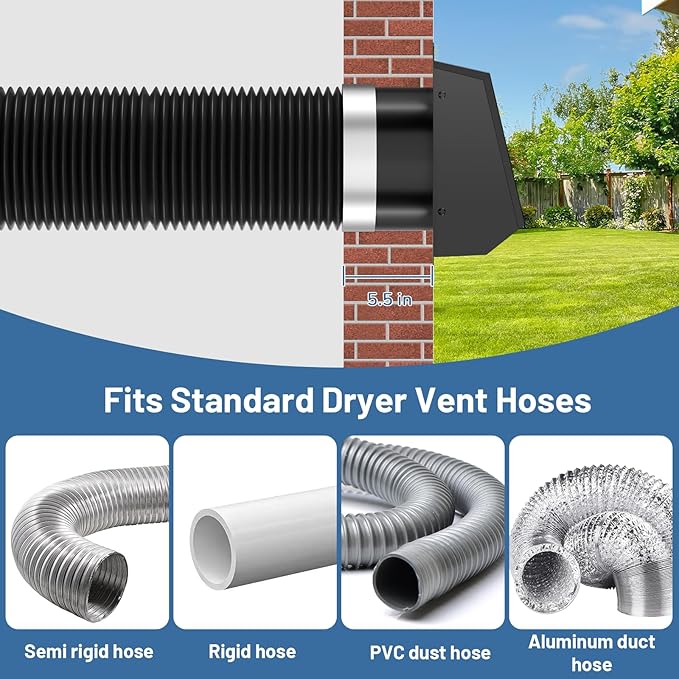 8 Inch Dryer Vent Cover Outside, Galvanized Steel Exterior Hooded Wall Vent Cover with Removable Screen & Cushioned Backdraft Flap, Exhaust Vent for House Through-Wall Dryer Vent Kit (Black - 8 Inch)