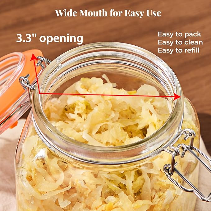 1L Wide Mouth Fermentation Jars, Pack of 2 Complete Fermenting Kit with Airlocks & Glass Weights for Sauerkraut, Kimchi & Pickles