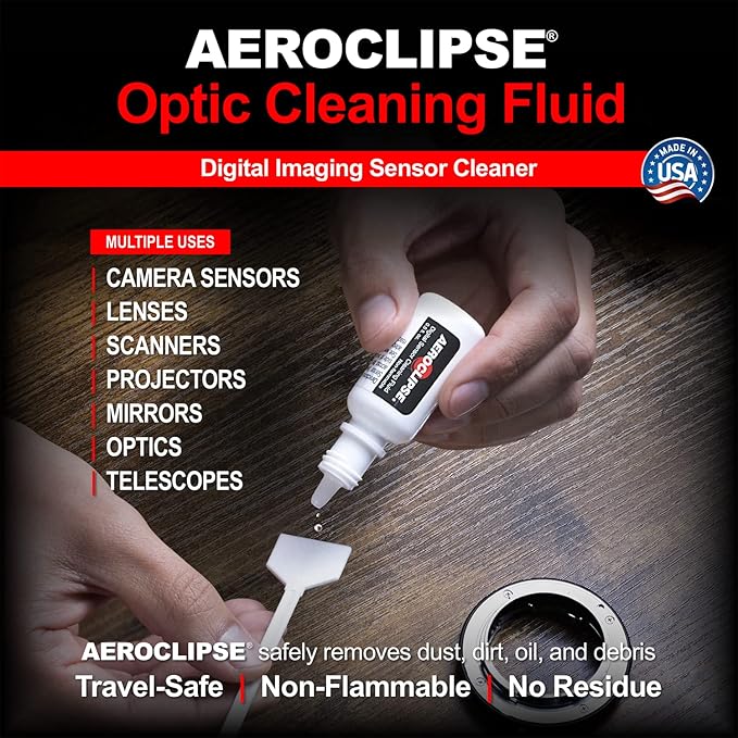 Sensor Cleaning Swab Kit - Aeroclipse Non-Flammable Optic Cleaning Solution (0.5oz/15ml) + Type-3 Sensor Swab Ultra 24mm (Pack of 6) - for Full Frame CMOS and CCD Sensors - Dust & Oil Remover