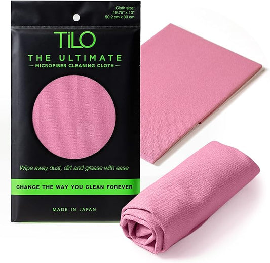 TILO Microfiber Cleaning Cloth – 19x13 Inch Ultra-Absorbent, Streak-Free, Lint-Free, Reusable Polishing Cloth for Dust, Grease, Dirt, and Delicate Surfaces – Non-Abrasive – Pink