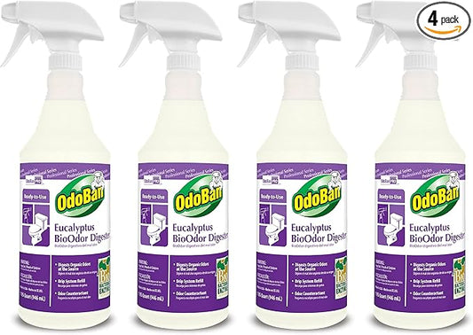 OdoBan Professional Cleaning Ready-to-Use BioOdor Digester Harsh Aroma Counteractant, Made in the USA, Eucalyptus Scent, 4-Pack, 32 Ounce Sprays Each