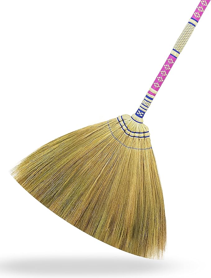 40 inch Tall of Asian Broom for Cleaning Tile Floor,Soft bristles,Long Handle Hand Grip The Reed Tree with Grass, Design for Sweeper Garbage Dust,Vintage Broom,Durable Indoor & Outdoor