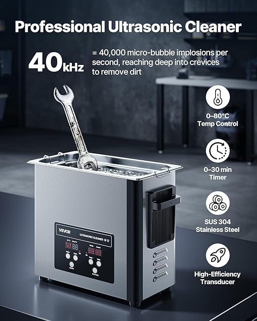 VEVOR 6L Ultrasonic Cleaner, Professional Ultrasonic Cleaner Machine with Cleaning Basket & Digital Display, 120W Stainless Steel 40kHz Cleaning Machine for Watches, Razors, Jewelry, Coins and More