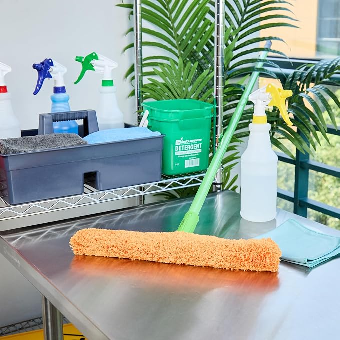 Restaurantware-Clean Tek Professional Window Washer Strip, 1 Window Scrubber with T-Bar Handle - Machine Washable, No-Streak Cleaning, Orange Microfiber Washer for Glass Door, Home Or Commercial Use