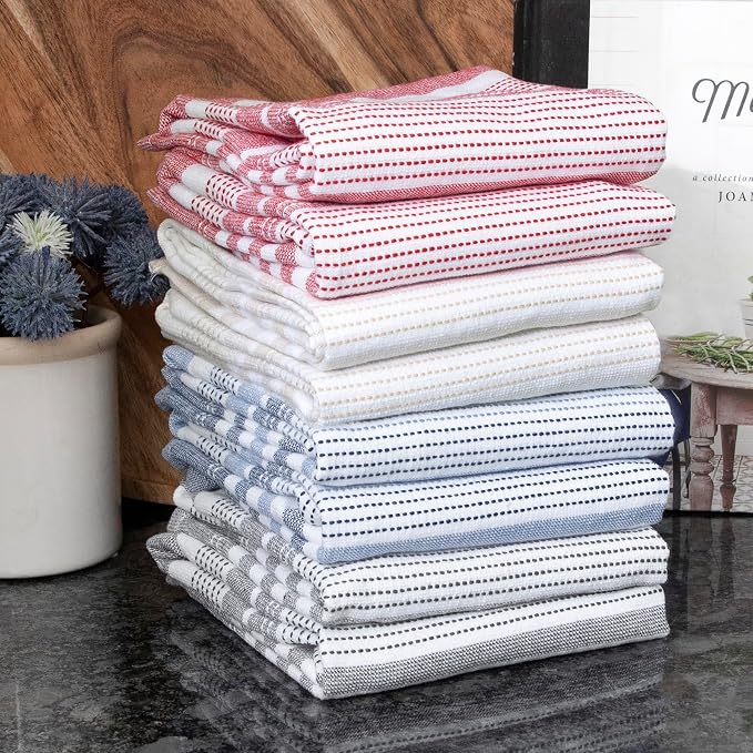 T-Fal Premium Dual-Sided Skipping Striped Kitchen Towels (2-Pack), 18" x 28", Highly Absorbent, Long-Lasting, Reversable 100% Flat-Weave Cotton Dish Towels, Hand Towels, Bar Towels, Graphite