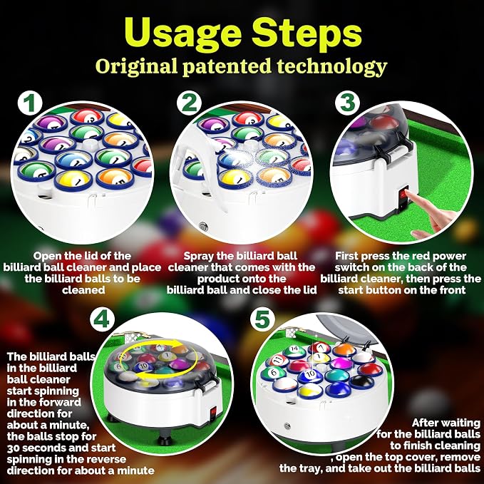 Upgrade Billiard Ball Cleaning Machine, Pool Ball Polishing Cleaning Machine, Automatic 16 Ball Pool Ball Washer & Polisher with Powerful 180W Motor, for American Style Billiards 110V