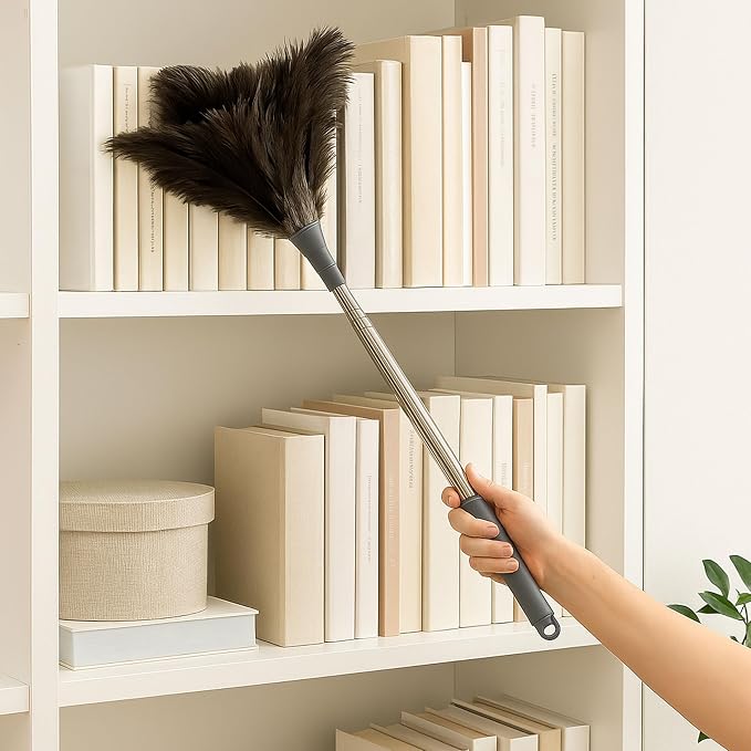 Ostrich Feather Duster, 51 Inch (1.3m) Long Reach Extendable Telescopic Pole, Natural Soft Dusting Brush for Furniture, Blinds, Ceiling Fans and Office Cleaning