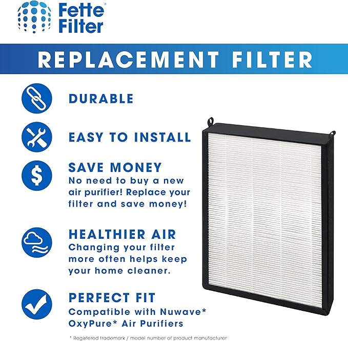 Fette Filter - 3 Pack of Filter Replacements Compatible with NUWAVE OxyPure Large Area Smart Air Cleaner Purifier Models 47001, 47002, 47003, 47004, 47005, and 47006, Activated Carbon + HEPA Combo (3)