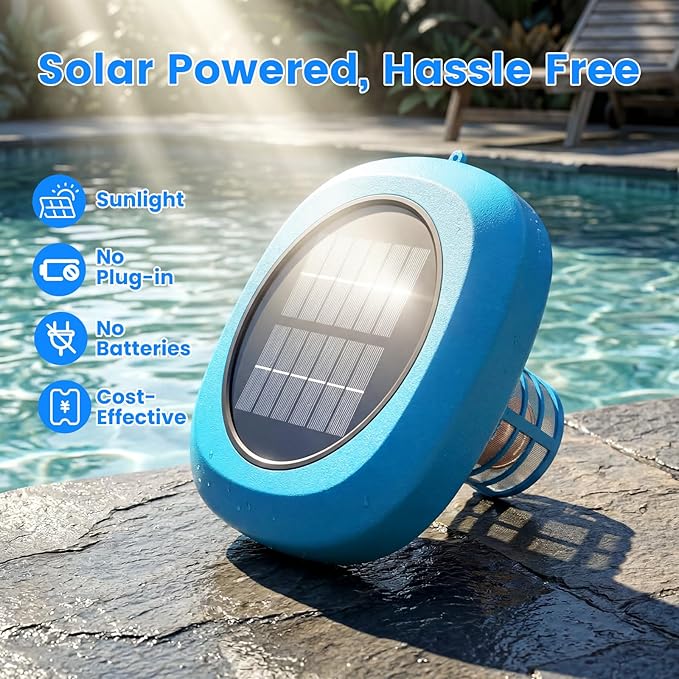 Solar Pool Ionizer, Upgraded Floating Ionizer for Pool with 1LB Heavy-Duty Copper Rod & Double-Sealed Housing, Pool Cleaner for Above/In-Ground Pools, Spas, Hot Tubs Up to 45,000 Gallons
