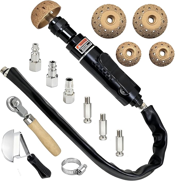 Upgrade Air Tire Repair Polish Patch Tools Heavy Duty, Includes 2650RPM Air Tire Buffer,Tire Inner Liner Scraper,40mm 55mm Patch Roller Tungsten Steel Buffing Wheel Tire Patch Tools kit