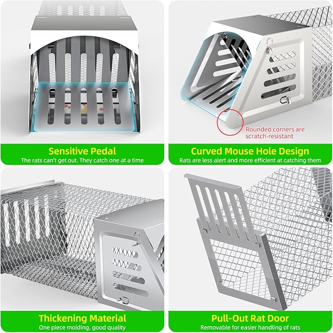 2026 Humane Rat Trap Outdoor Chipmunk Rodent Traps Humane Mouse Trapss Indoor Squirrel Trap,Sensitive Pedal Trigger,Metal Rat Live Animal Traps for Mice,Moles,Voles,Rodents(Include Gloves&Clamps)