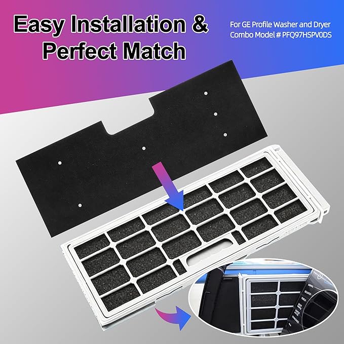 9Pcs Dryer Vent Cleaner Kit for GE Washer Dryer Combo,WH01X35719 Lint Filter replacement with dryer vent brush, Dryer Vent Vacuum Hose Attachment,Hand Washable and Reusable,Models: PFQ97HSPVDS