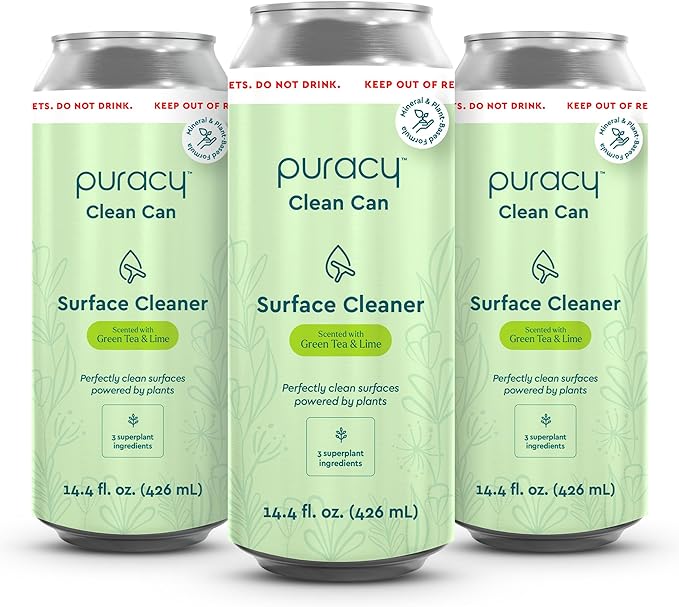 Puracy All Purpose Cleaner Clean Can – Plant-Powered Multi-Surface Cleaner - Surface Cleaner Solution As Seen on TikTok (Green Tea + Lime, 14.4 fl oz, 3 Pack)