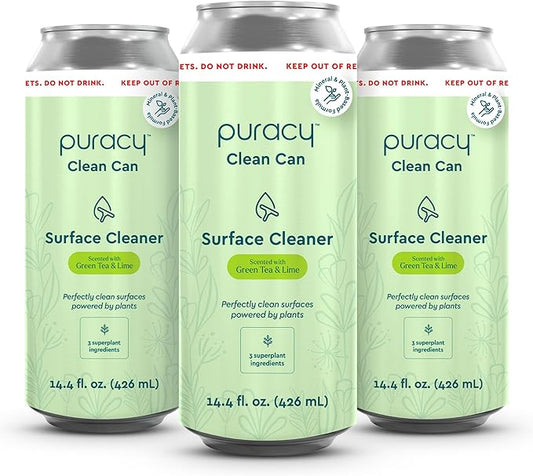Puracy All Purpose Cleaner Clean Can – Plant-Powered Multi-Surface Cleaner - Surface Cleaner Solution As Seen on TikTok (Green Tea + Lime, 14.4 fl oz, 3 Pack)