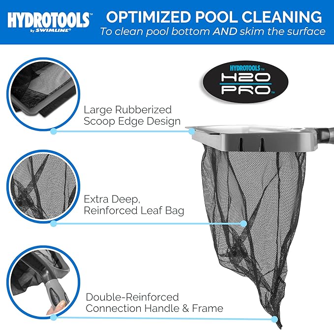 Swimline HYDROTOOLS 80605 Leaf Net Inground Above Ground Pool Pond | Extra Large Skimmer Net Cleaning Tool Ultra Fine Deep Mesh Bag | H20 Pro Professional Service Grade Molded Frame | Debris Pickup