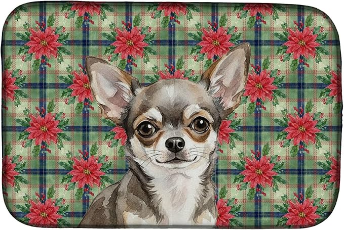 Caroline's Treasures Chihuahua Christmas PoinsettIas Dish Drying Mat Absorbent Dish Drying Mat Pad for Kitchen Counter Dish Drainer Mat for Countertop, 14 x 21", Multicolor