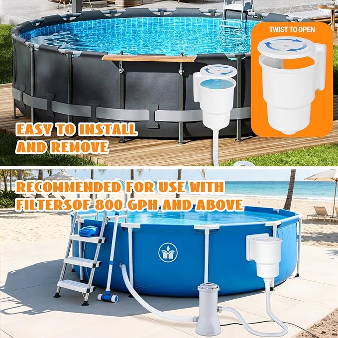Above Ground Pool Skimmer Kit,Thru-Wall Skimmer with Accessories,Heavy Duty WallMount Pool Skimmer for Standard Pool Wall Openings,for Filter Leaves, Hair ect.(White)