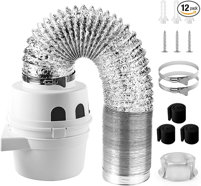 [UPGRADED]TDIDVKZW 4 Inch Indoor Dryer Vent Kit Filter 3 In 1 Filter Bucket with 8 Feet Proflex Ducting Hose for Electric Dryers, White by Cenipar