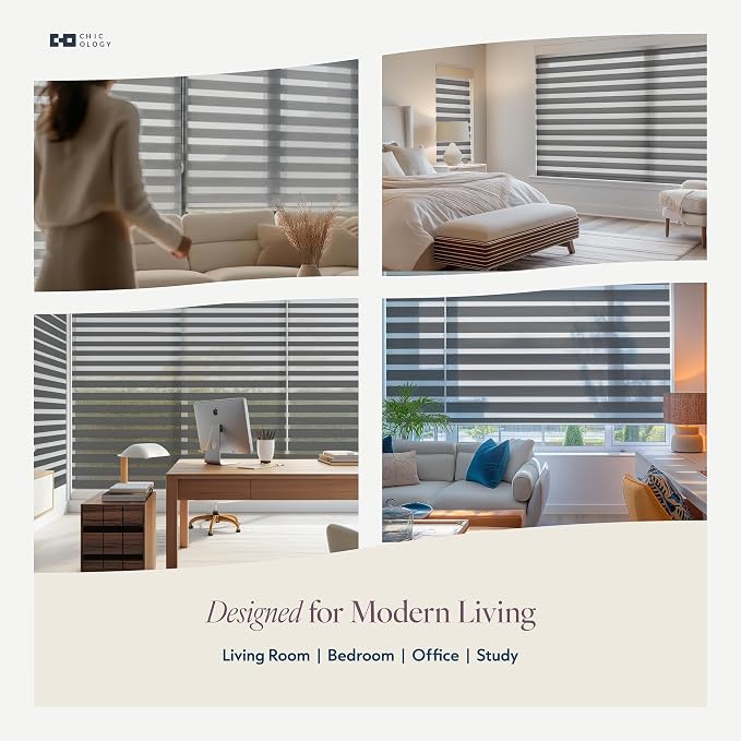 CHICOLOGY Zebra Blinds Cordless Window Shades, Dual Layer Light Filtering Roller Shades for Windows, Sheer Privacy Striped Fabric, Easy Install, 48"W x 72"H, Basic Slate