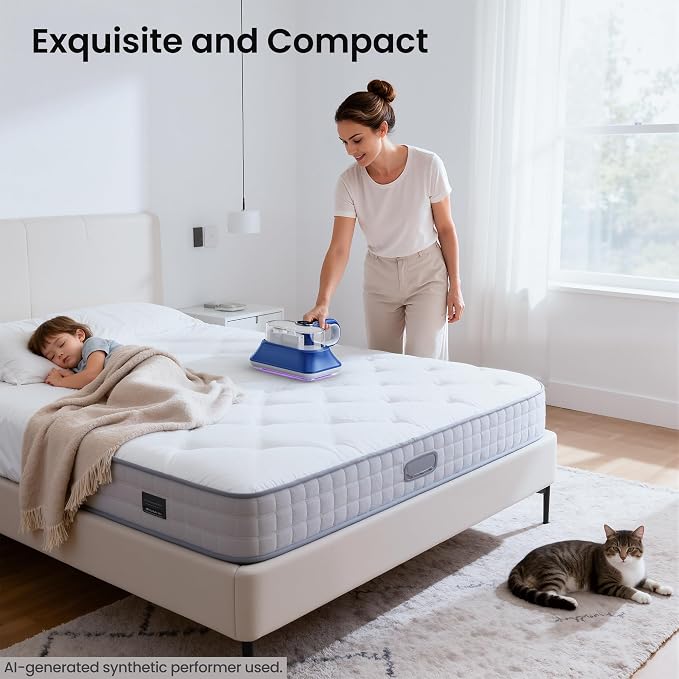 Mattress Vacuum Cleaner Powerful Vibration Handheld Couch Vacuum with UV-C Light and LED Display, HEPA Filter, Versatile Bed Vacuum Cleaner Cordless with Type-C Charging Port for Bed, Sofa, Carpets