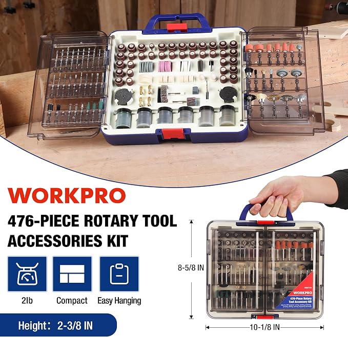 WORKPRO 476PCS Rotary Tool Accessories Kit, 1/8" Shank Rotary Tool Bits | Universal Attachments for Easy Cutting, Sanding, Grinding, Carving, Polishing, Drilling and Engraving