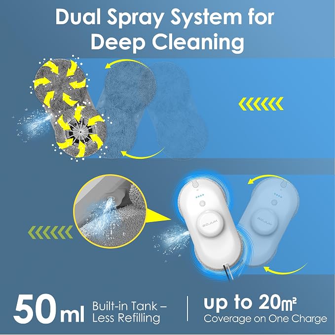 Window Cleaning Robot, 5000Pa Suction, Dual Spray, AI Smart Path Planning, Wet and Dry Glass Cleaner with Edge Detection and Anti-Drop Protection for High-Rise Windows