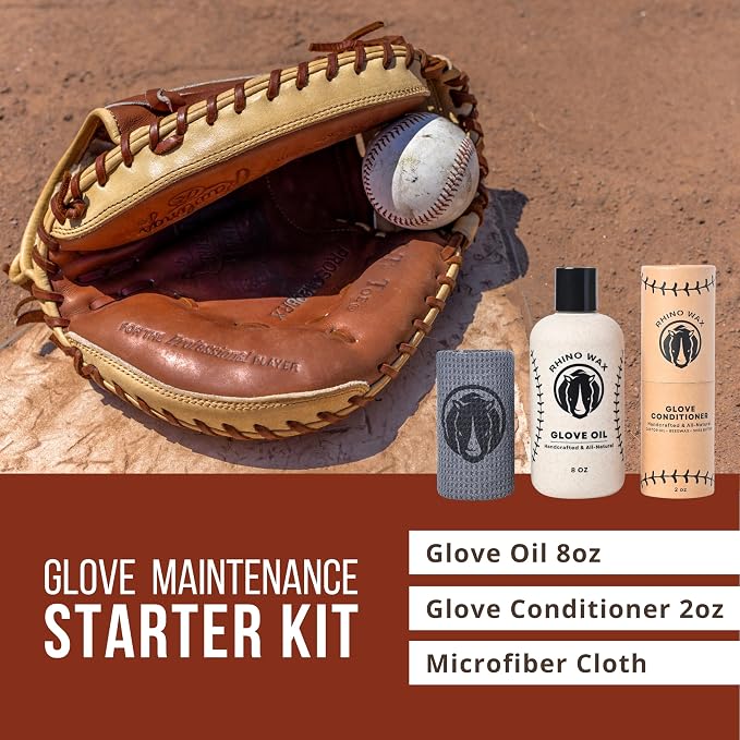 Rhino Wax Baseball Glove Care & Maintenance Kit with Oil & Conditioner | Maintain baseball gloves with premium oil and conditioner that preserve glove quality, flexibility and extend glove life.