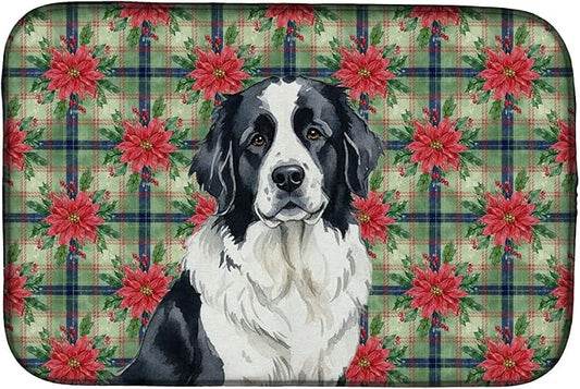 Caroline's Treasures Landseer Newfoundland Christmas PoinsettIas Dish Drying Mat Absorbent Dish Drying Mat Pad for Kitchen Counter Dish Drainer Mat for Countertop, 14 x 21", Multicolor