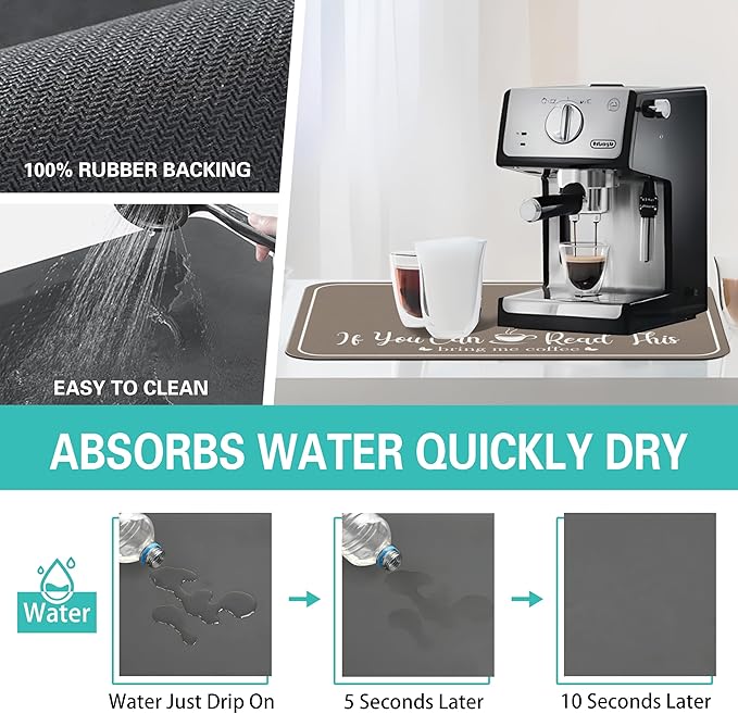 Coffee Bar Mat for Countertops 23inx15in,Absorbent Hide Stain Anti-Slip Cafe Bar Accessories Fit Under Coffee Machine Mat,dish drying mats for kitchen