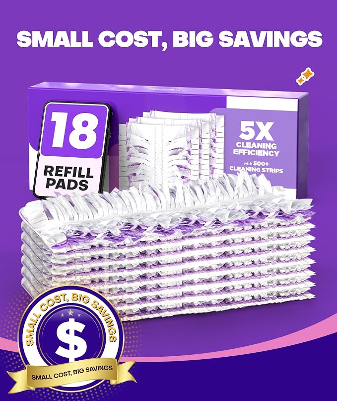 5X Cleaning Power Mop Refills for Swiffer Power Mop, 500+ Strips Multi-Surface PowerMop Refill Pads, 18 Count Disposable Powermop Wood Mops, Replacement Mopping Pad for Floor Cleaning