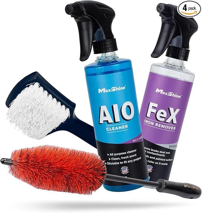 Maxshine All in One Wheel & Tire Cleaner and Iron Remover Kit (AC14) - Professional Grade Exterior Tire & Wheel Rim Detailing - Scratch Free - Active Degreaser