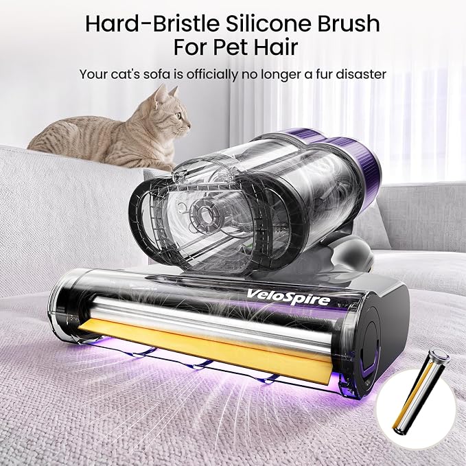 Bed Vacuum Cleaner, 20kPa Handheld Mattress Vacuum Cleaner with 253.7nm UV-C Light, Ultrasonic & 149°F Heating, Triple-Cup, Pet Hair Brush for Cleaning Bed, Sofa, Corded 650W