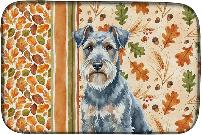 Caroline's Treasures Blue Lakeland Terrier Heirloom Fall Dish Drying Mat Absorbent Dish Drying Mat Pad for Kitchen Counter Dish Drainer Mat for Countertop, 14 x 21", Multicolor
