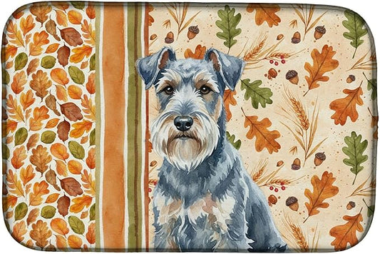 Caroline's Treasures Blue Lakeland Terrier Heirloom Fall Dish Drying Mat Absorbent Dish Drying Mat Pad for Kitchen Counter Dish Drainer Mat for Countertop, 14 x 21", Multicolor