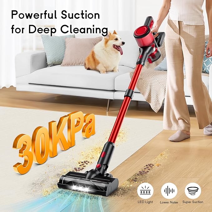 BSNAW Cordless Vacuum Cleaner, 8-in-1 Lightweight Stick Vacuum 45Min Runtime, Anti-Tangle Vacuum with Rechargeable Battery for Hardwood Floors, Carpet, Pet Hair, Under Furniture Cleaning, N501
