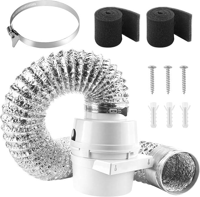 [Upgraded]AMI PARTS TDIDVKZW Indoor Dryer Vent Kit with 4-Inch by 10-Foot Proflex Duct, White, 4 Inch