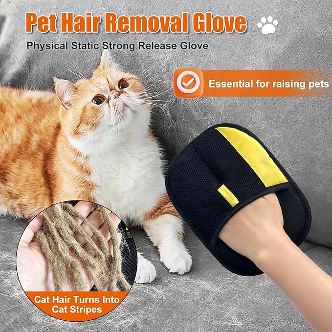 Electrostatic Gloves for Pet Hair Removal: Upgraded 2PCS Animal Fur Removal Tool for Dogs&Cats Efficient Reusable Pet Hair Remover for Couch Carpet Car Seat Clothing Quick Clean (2 pcs-Blue)
