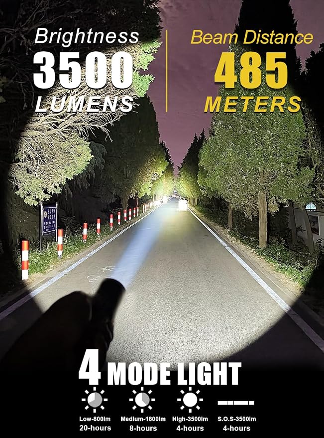 PFSN Dive Light 3500 Lumens, Underwater 150M Waterproof Diving Flashlight, 485M Long Range Narrow Beam, 20Hrs Runtime, Safety Lock Switch, Rechargeable LED Dive Torch for Deep Sea Caving, Snorkeling
