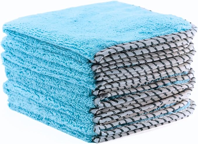 All-Purpose Microfiber Towels (6 Pack) – Flipside 420 GSM, 16x16, 70/30 Blend, Long/Short Pile, Scratch-Free for Auto Car Detailing (Blue)