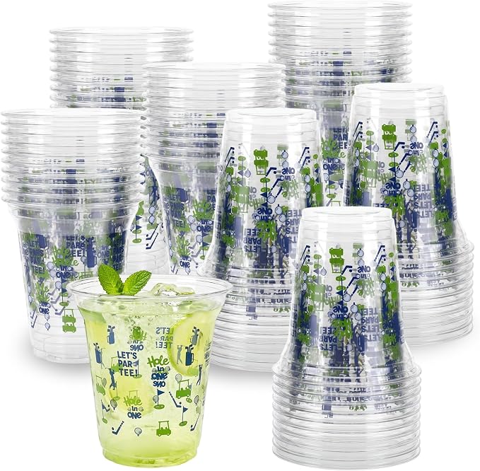 100 Pack 12 oz Golf Cups, Golf Party Decorations, Disposable Clear Plastic Cup, Party Supplies for Birthday Sports Themed Team Events Holiday Gatherings