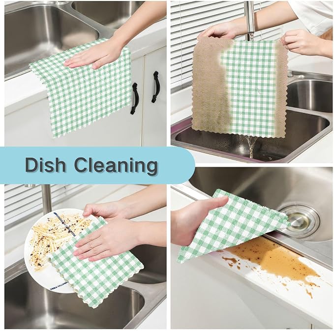 Green Checkered Kitchen Towels Dish Cloths Set of 6 Microfiber Cleaning Cloths for Cars Super Absorbent Machine