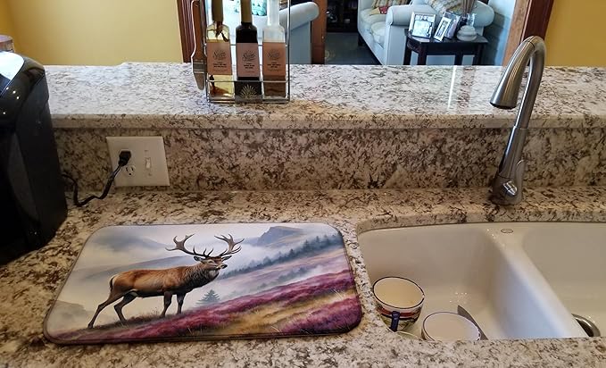 Caroline's Treasures Highland Red Deer Dish Drying Mat Absorbent Dish Drying Mat Pad for Kitchen Counter Dish Drainer Mat for Countertop, 14 x 21", Multicolor
