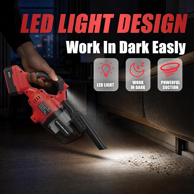 Cordless Vacuum Cleaner Compatible with Mil-Wuakee 20V Battery,20000Pa High Power Handheld Vacuum with HEPA Filter, 5 in 1 Portable Electric Vacuum With LED Light for Carpets, Floors&Cars (No Battery)