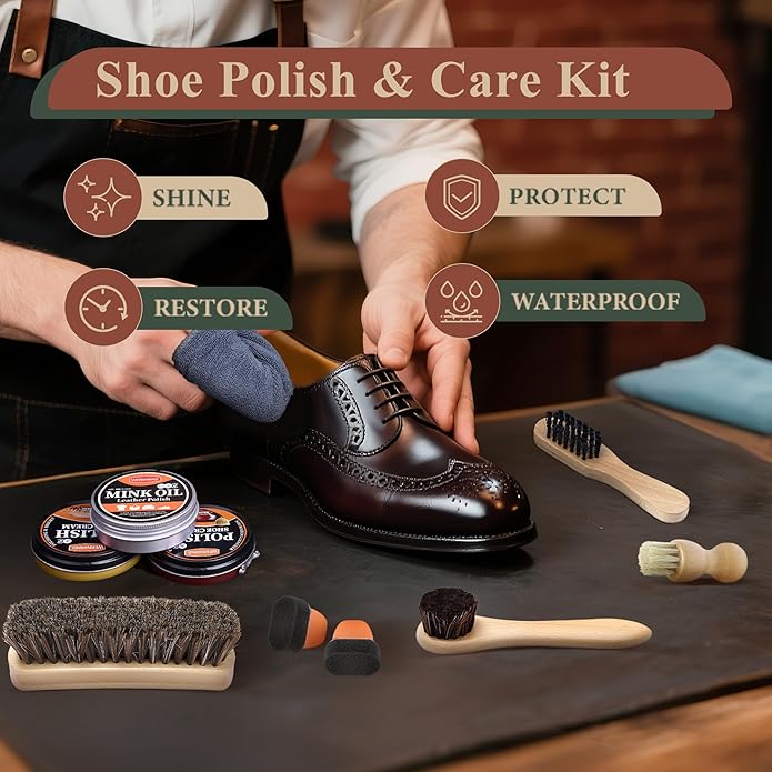 Black Shoe Polish Kit Brown Neutral White Mink Oil Leather Boot Shoe Shine Kit Conditioner Care Cream Clearner Set