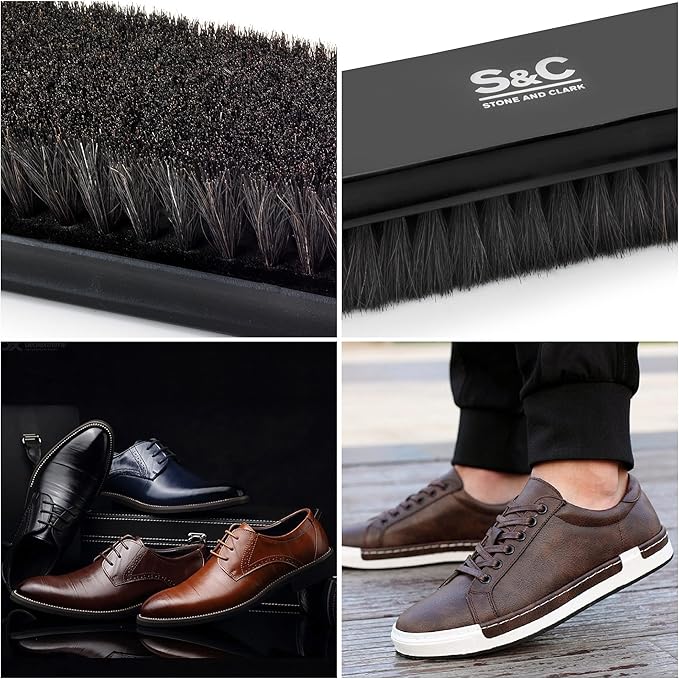 Premium Horsehair Shoe Polish Brush – Handcrafted Beechwood Shoe Brush for Shine and Buffing – Luxurious Shoe Shine Brush with Soft Horsehair Bristles (Black)