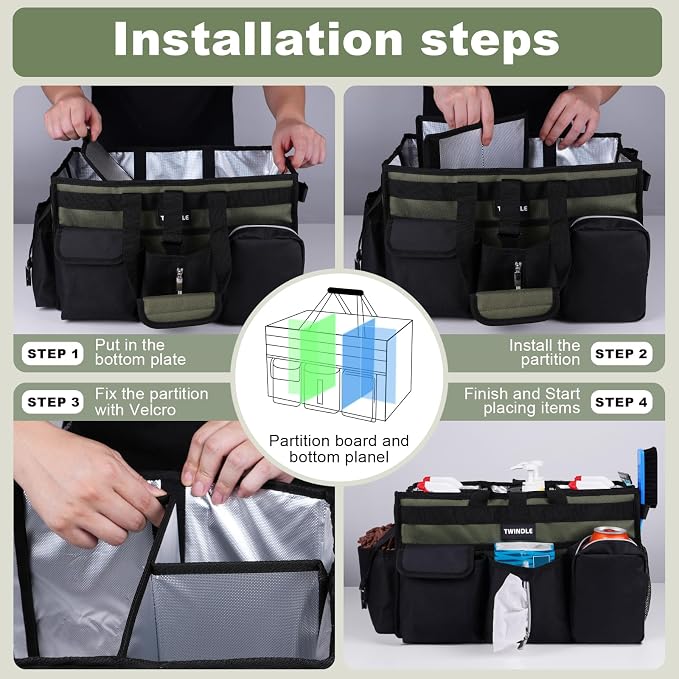 Extra-Large Cleaning Caddy, Large Cleaning Supply Caddy For Cleaners,Housekeepers | Detachable Divider & Support Board,Adjustable Shoulder Strap & Waist Belt