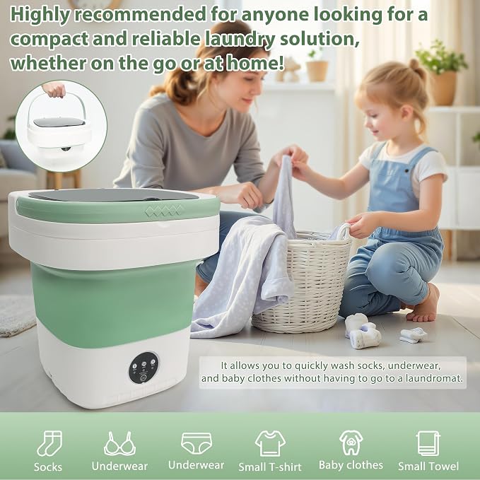 20L Portable Washing Machine with Spin Dryer, Foldable Mini Washer, 3 Wash Modes for Baby Clothes, Underwear and Socks, Ideal for Travel, Dorms and Camping