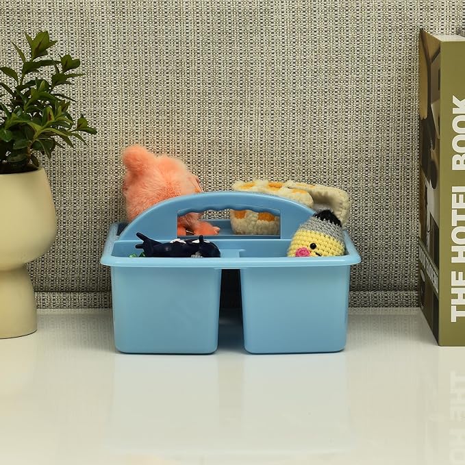 6-Pack Plastic Classroom Caddy Organizer with Handle,Four-Equal-Compartment, Teacher Supply Storage Caddy for Classroom Organization, Table, Desk, Office, Craft Art for Kids-Macaron