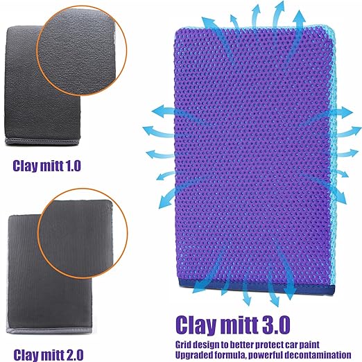 Auto Detailing Clay Mitt 2-Pack, Detailing Clay Bar Mitt for Paint, Glass, Wheels, Car Claying, Paint Prep for Wax, Polish and Sealant (8.7in. x 5.7in, Purple,2PCS)